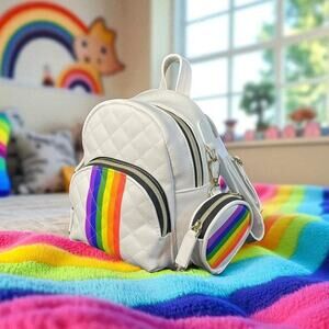 Claire's White Mini Backpack and Coin Purse with Rainbows Stripe LGBTQ Gay Pride
